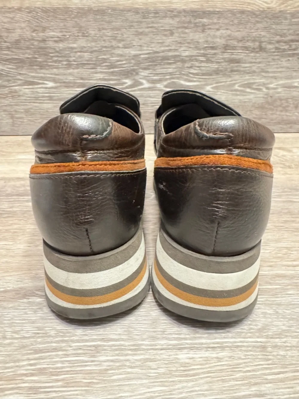 Softwaves Alina Cognac Leather Platform Loafers Sz 36.5 US 6.5